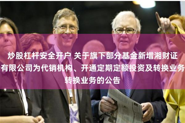 炒股杠杆安全开户 关于旗下部分基金新增湘财证券股份有限公司为代销机构、开通定期定额投资及转换业务的公告